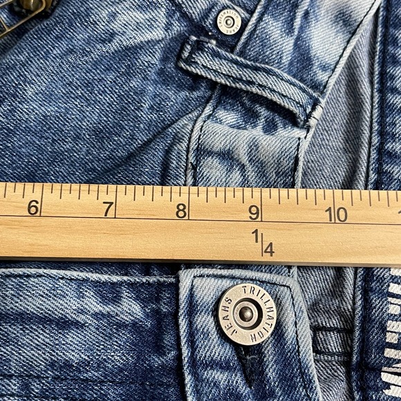 Trillnation Mens Jeans 38 Blue Denim Distressed Zipper Accents Skinny Acid Wash - Picture 12 of 14